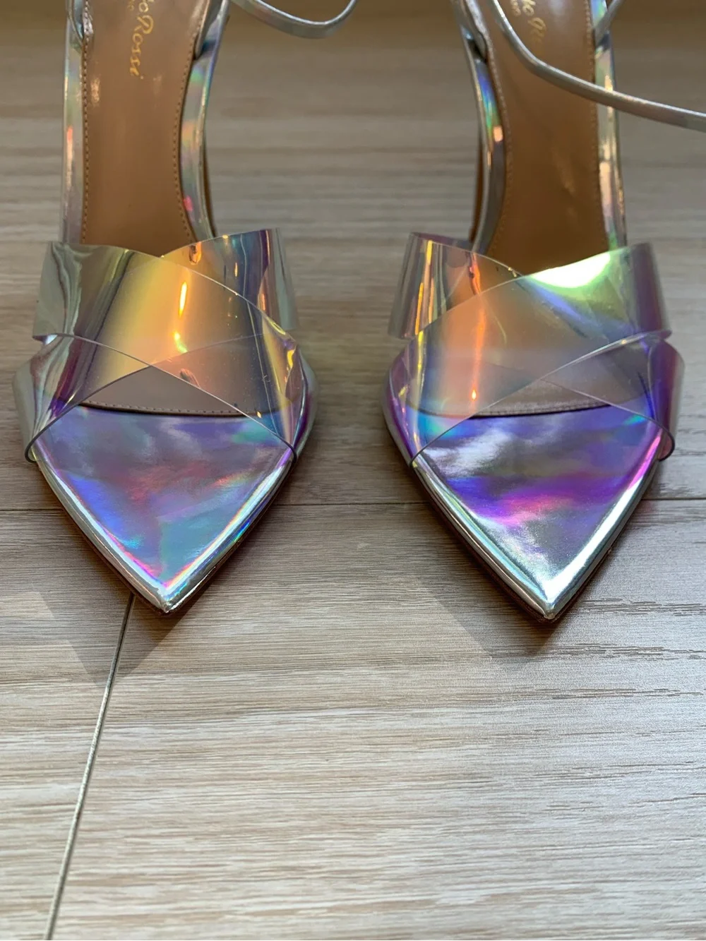 Gianvito Rossi Iridescent Leather and PVC Stark Sandals Heels NWT Size 39.5 IT - Picture 7 of 10